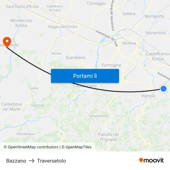 Bazzano to Traversetolo map