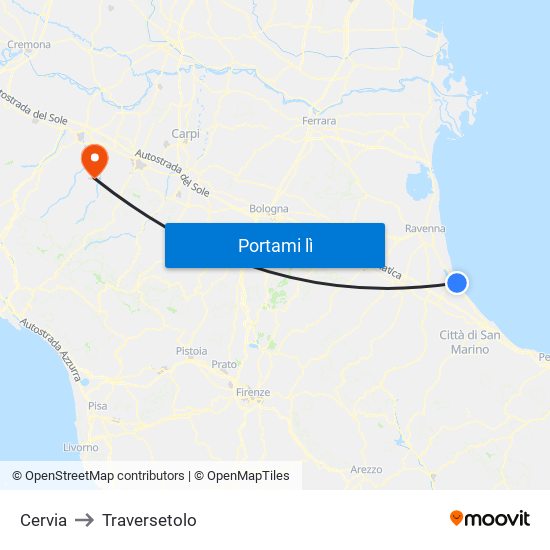 Cervia to Traversetolo map