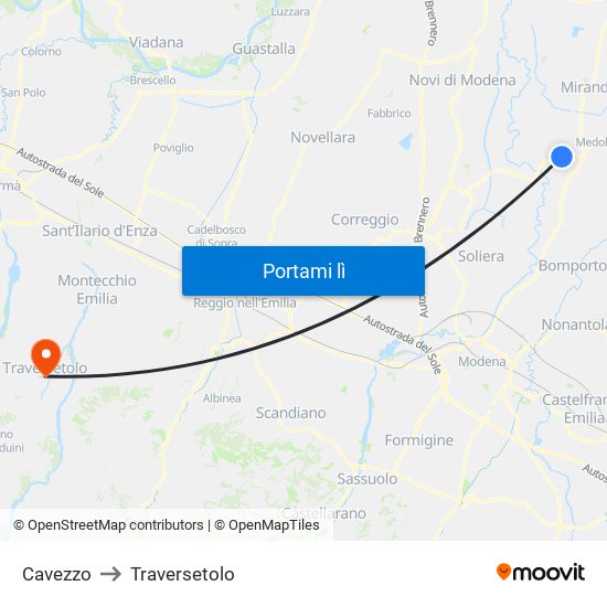 Cavezzo to Traversetolo map