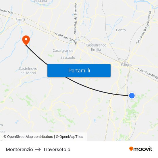Monterenzio to Traversetolo map