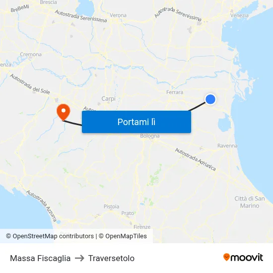 Massa Fiscaglia to Traversetolo map