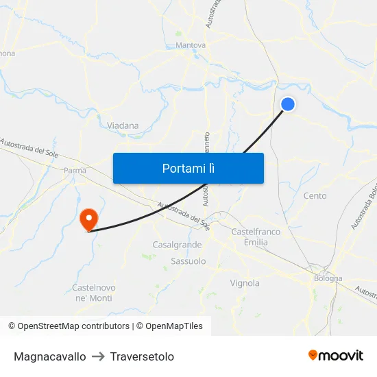 Magnacavallo to Traversetolo map