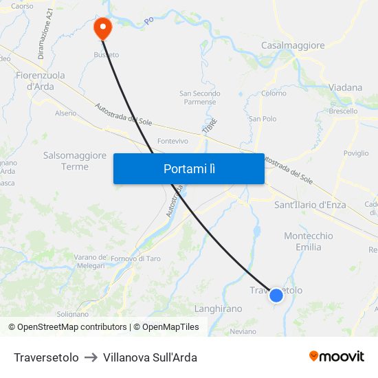 Traversetolo to Villanova Sull'Arda map