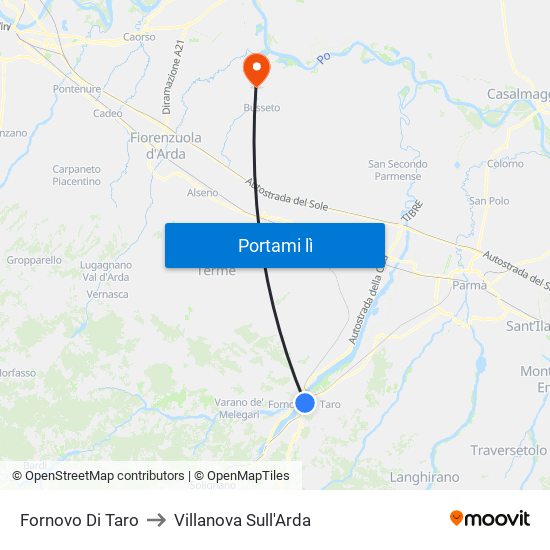 Fornovo Di Taro to Villanova Sull'Arda map