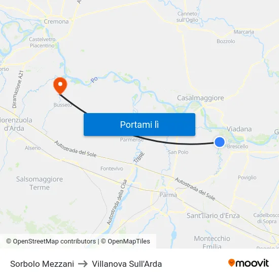 Sorbolo Mezzani to Villanova Sull'Arda map