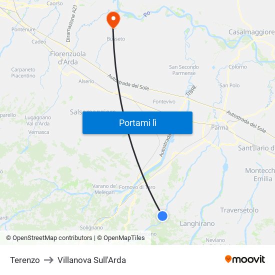 Terenzo to Villanova Sull'Arda map