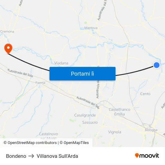 Bondeno to Villanova Sull'Arda map