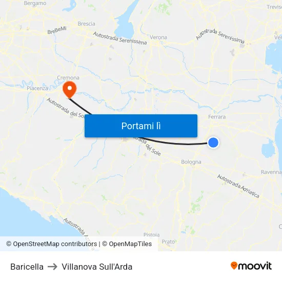 Baricella to Villanova Sull'Arda map