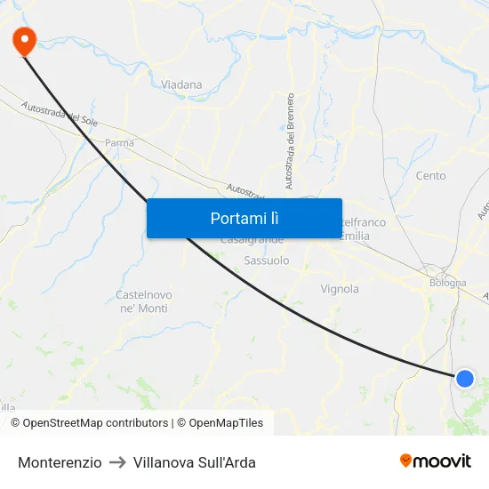 Monterenzio to Villanova Sull'Arda map