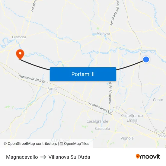 Magnacavallo to Villanova Sull'Arda map