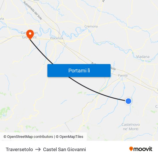 Traversetolo to Castel San Giovanni map