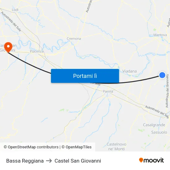 Bassa Reggiana to Castel San Giovanni map