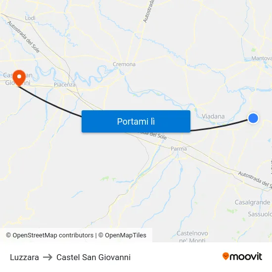 Luzzara to Castel San Giovanni map