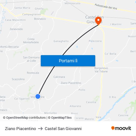 Ziano Piacentino to Castel San Giovanni map