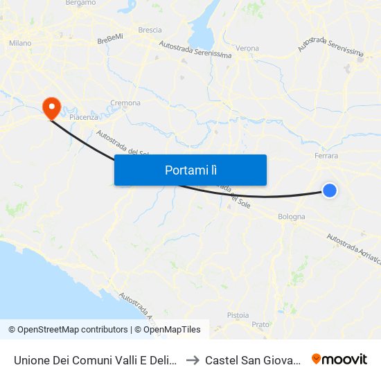 Unione Dei Comuni Valli E Delizie to Castel San Giovanni map