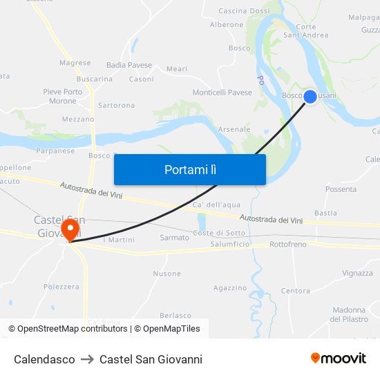 Calendasco to Castel San Giovanni map