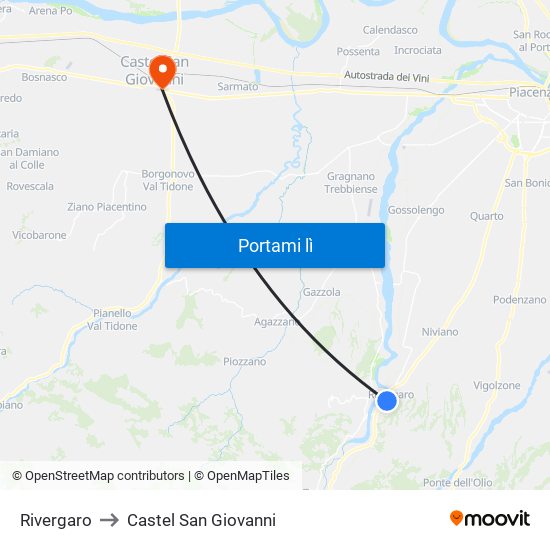 Rivergaro to Castel San Giovanni map