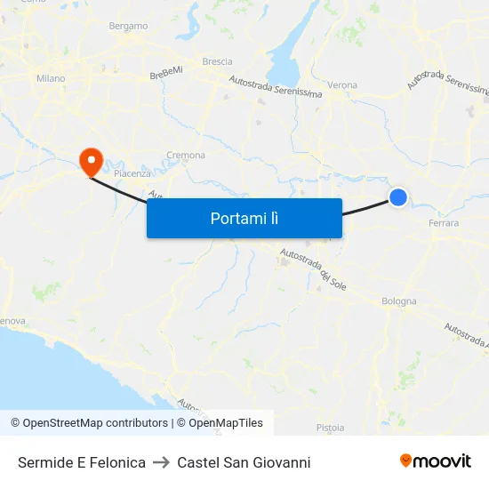 Sermide E Felonica to Castel San Giovanni map