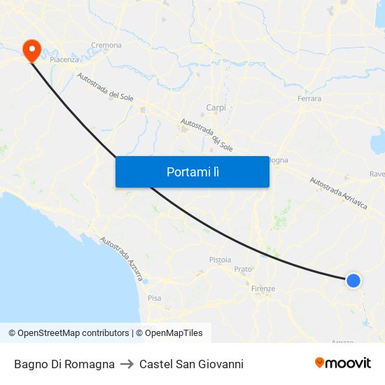 Bagno Di Romagna to Castel San Giovanni map