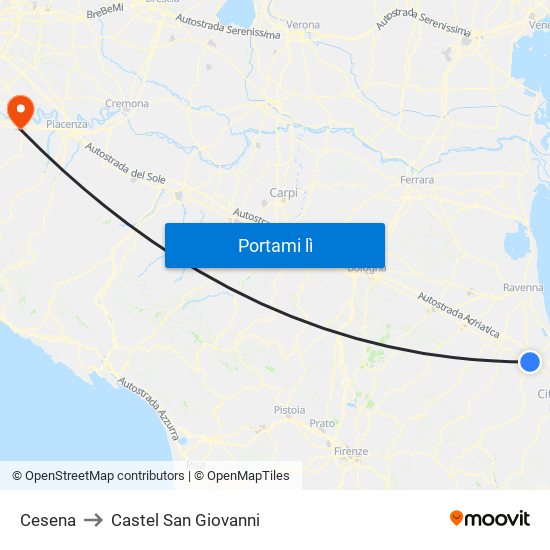 Cesena to Castel San Giovanni map