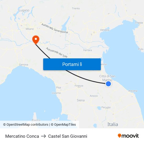 Mercatino Conca to Castel San Giovanni map