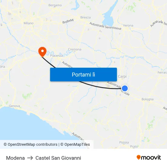 Modena to Castel San Giovanni map