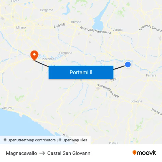 Magnacavallo to Castel San Giovanni map