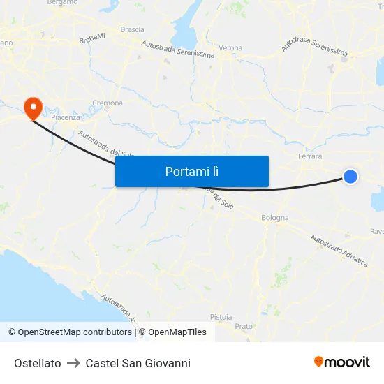 Ostellato to Castel San Giovanni map