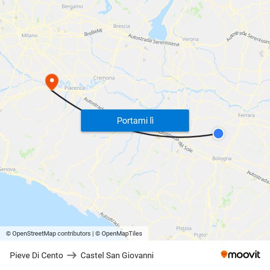Pieve Di Cento to Castel San Giovanni map