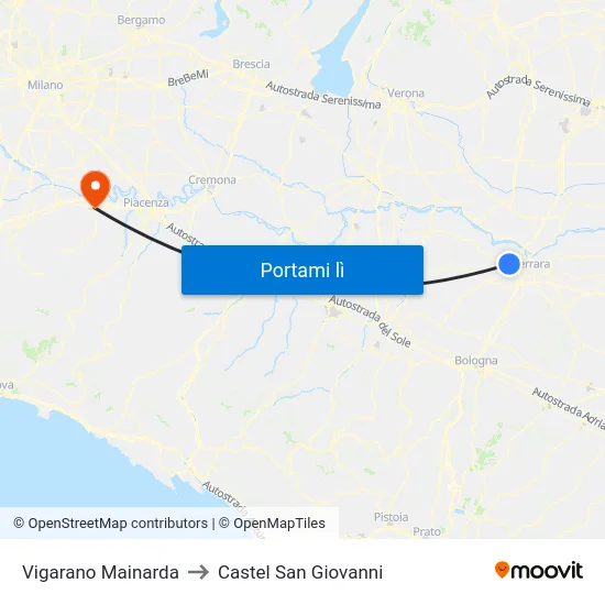 Vigarano Mainarda to Castel San Giovanni map