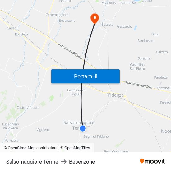 Salsomaggiore Terme to Besenzone map