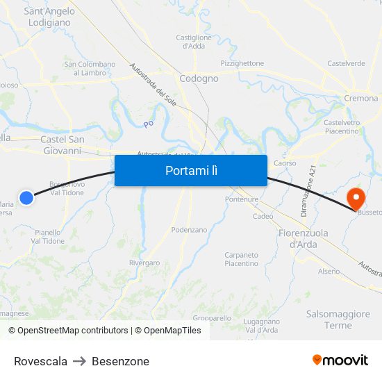 Rovescala to Besenzone map