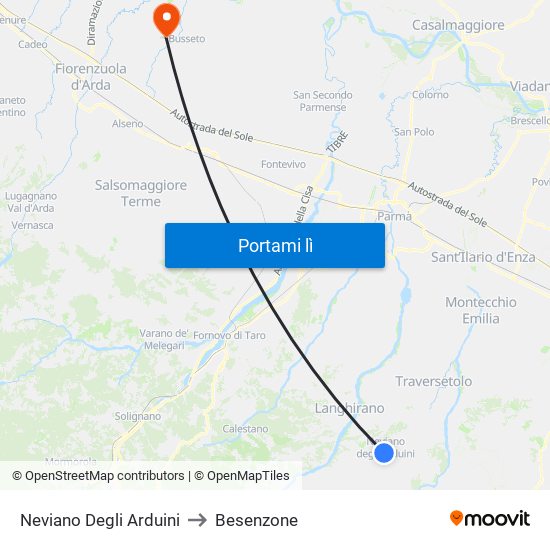 Neviano Degli Arduini to Besenzone map