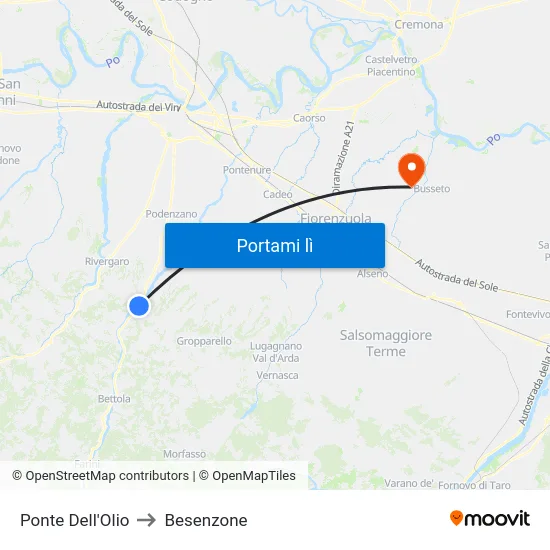 Ponte Dell'Olio to Besenzone map