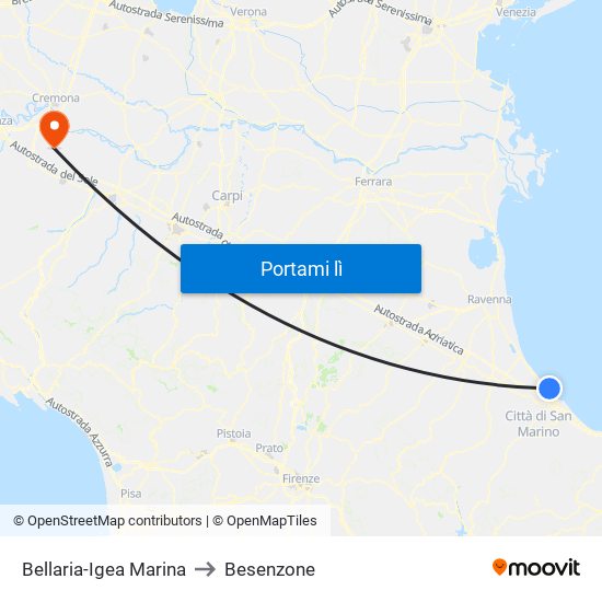 Bellaria-Igea Marina to Besenzone map