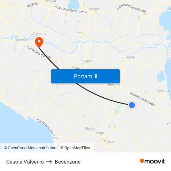 Casola Valsenio to Besenzone map