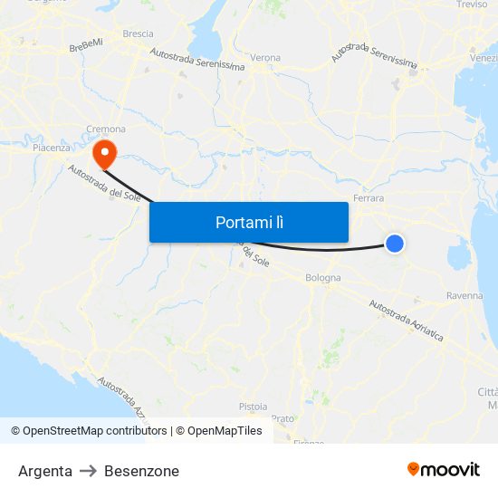 Argenta to Besenzone map