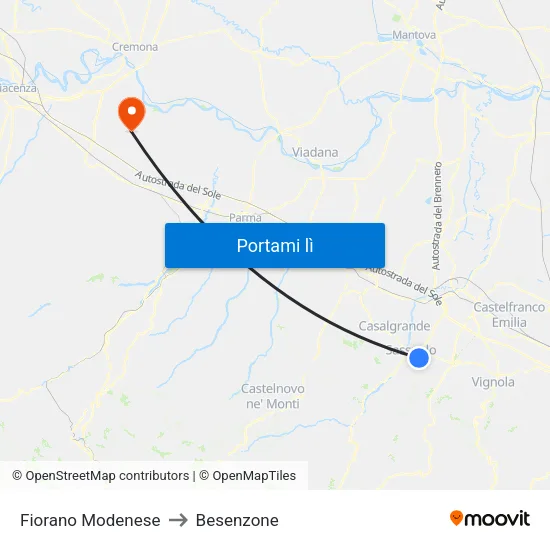 Fiorano Modenese to Besenzone map