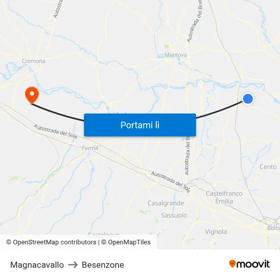 Magnacavallo to Besenzone map