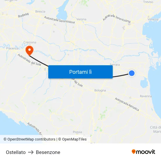 Ostellato to Besenzone map
