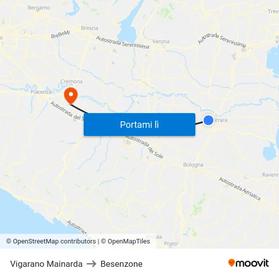 Vigarano Mainarda to Besenzone map