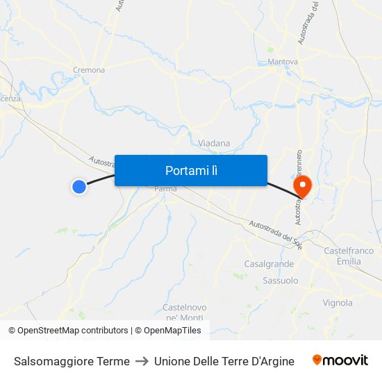 Salsomaggiore Terme to Unione Delle Terre D'Argine map