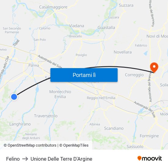 Felino to Unione Delle Terre D'Argine map