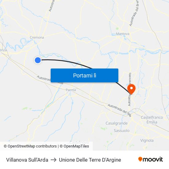 Villanova Sull'Arda to Unione Delle Terre D'Argine map