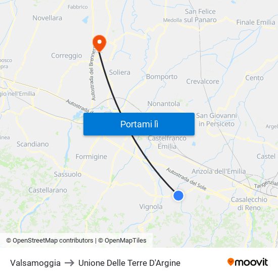 Valsamoggia to Unione Delle Terre D'Argine map