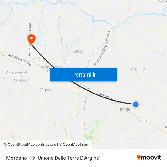 Mordano to Unione Delle Terre D'Argine map