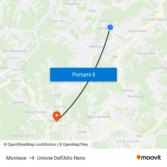 Montese to Unione Dell'Alto Reno map