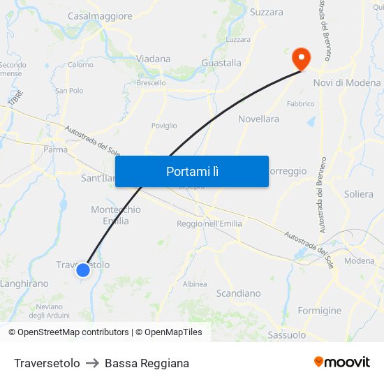 Traversetolo to Bassa Reggiana map