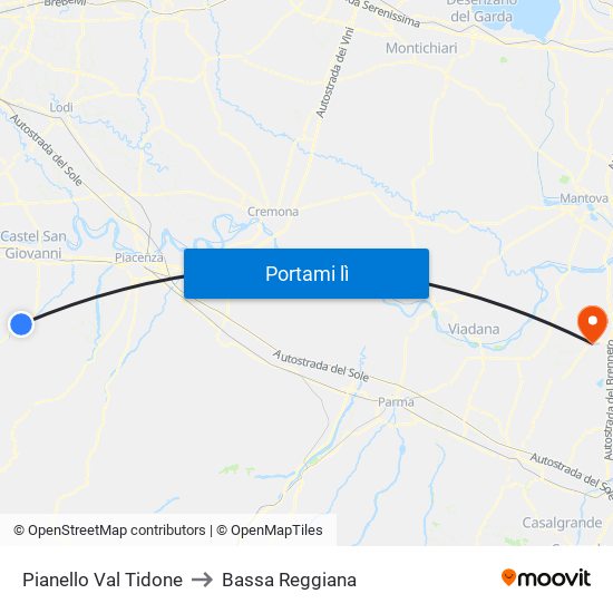 Pianello Val Tidone to Bassa Reggiana map
