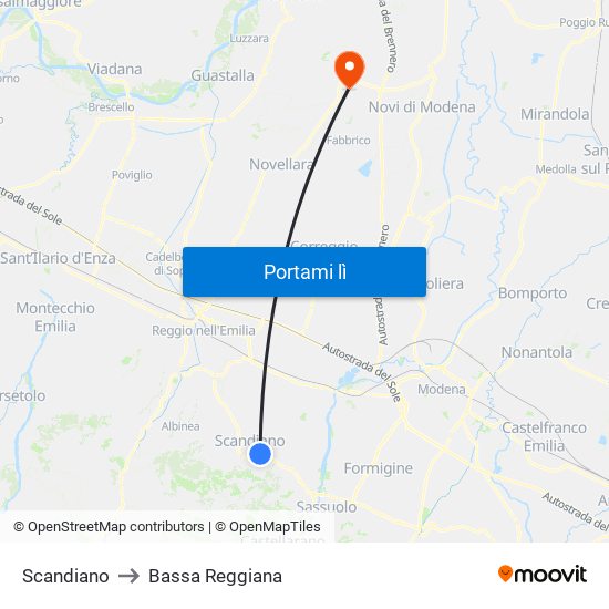 Scandiano to Bassa Reggiana map